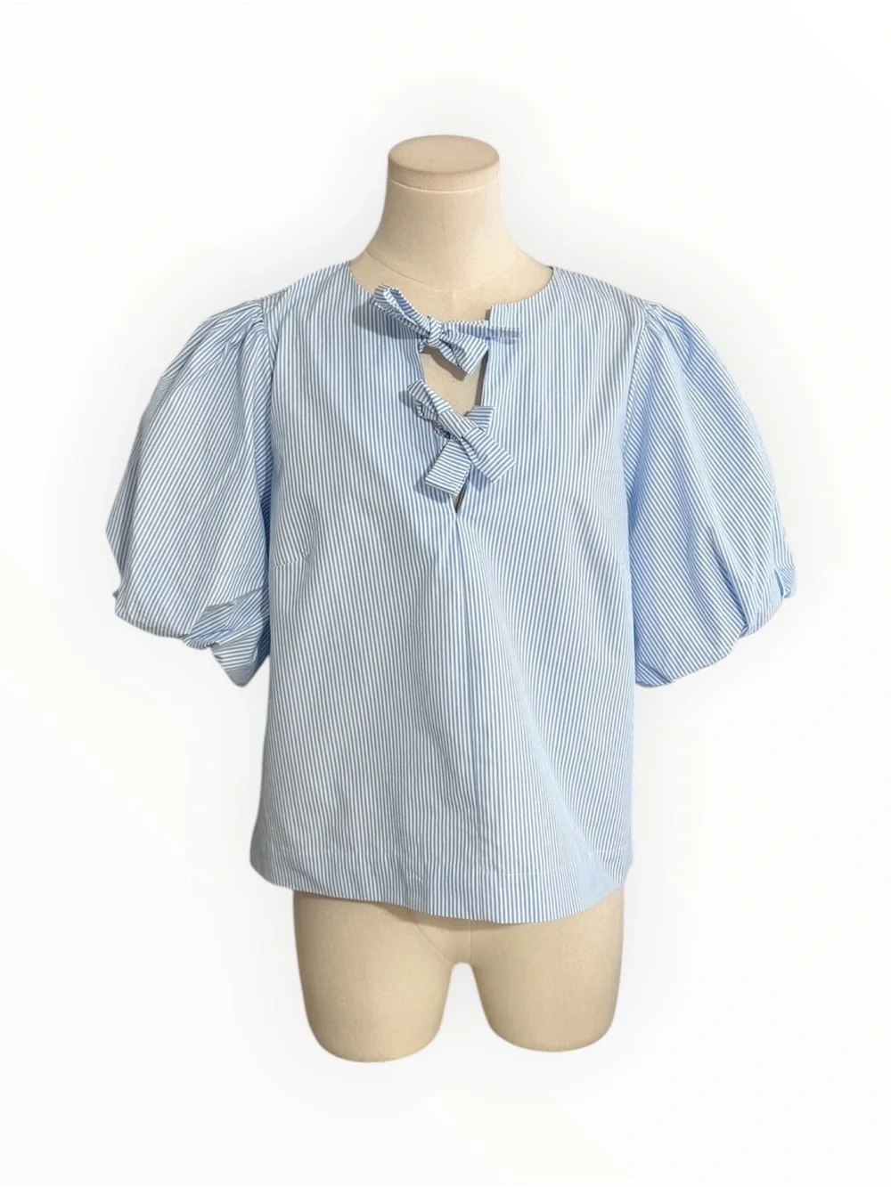 KATE SPADE X Target Striped Puff Sleeve Bow Blouse Top Shirt Blue S Nautical